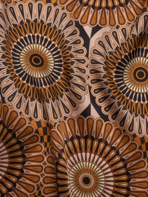 Silk Charmeuse 19mm – Tan, Nude and Black Retro Medallions Silk Charmeuse 19mm – Tan, Nude and Black Retro Medallions