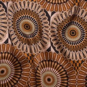 Silk Charmeuse 19mm – Tan, Nude and Black Retro Medallions Silk Charmeuse 19mm – Tan, Nude and Black Retro Medallions