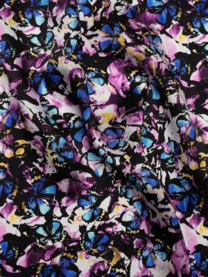 Silk Charmeuse 19mm – Purple, Blue and Yellow Little Butterflies and Flowers Silk Charmeuse 19mm – Purple, Blue and Yellow Little Butterflies and Flowers