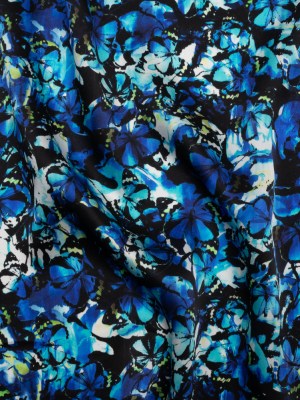 Silk Charmeuse 19mm – Bright Blue, Aqua and Lime Green Little Butterflies and Flowers Silk Charmeuse 19mm – Bright Blue, Aqua and Lime Green Little Butterflies and Flowers