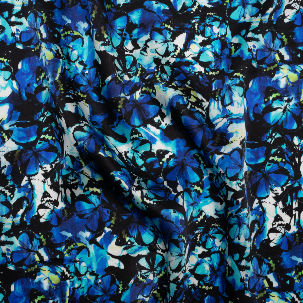 Silk Charmeuse 19mm – Bright Blue, Aqua and Lime Green Little Butterflies and Flowers Silk Charmeuse 19mm – Bright Blue, Aqua and Lime Green Little Butterflies and Flowers