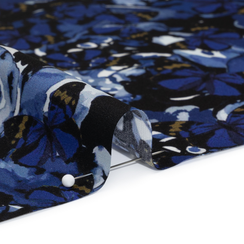 Silk Charmeuse 19mm – Navy Blue, Black and Gold Little Butterflies and Flowers Silk Charmeuse 19mm – Navy Blue, Black and Gold Little Butterflies and Flowers