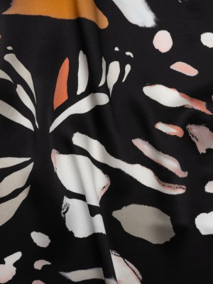 Silk Charmeuse Print – Black, White and Orange Blobs and Butterflies – Made in Italy Silk Charmeuse Print – Black, White and Orange Blobs and Butterflies – Made in Italy