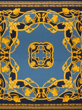 Silk Charmeuse Panel Print – Navy, Country Blue and Gold Ornate Florals – Made in Italy Silk Charmeuse Panel Print – Navy, Country Blue and Gold Ornate Florals – Made in Italy