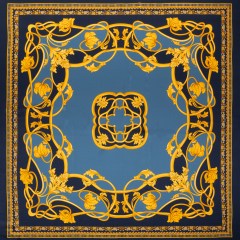 Silk Charmeuse Panel Print – Navy, Country Blue and Gold Ornate Florals – Made in Italy Silk Charmeuse Panel Print – Navy, Country Blue and Gold Ornate Florals – Made in Italy