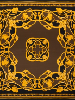 Silk Charmeuse Panel Print – Black, Brown and Gold Ornate Florals – Made in Italy Silk Charmeuse Panel Print – Black, Brown and Gold Ornate Florals – Made in Italy