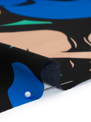 Silk Charmeuse Print – Black, Beige, and Primary Color Faces – Made in Italy Silk Charmeuse Print – Black, Beige, and Primary Color Faces – Made in Italy