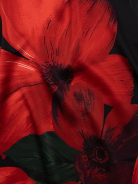 Silk Charmeuse Print – Black, Red and Green Big Poppies – Made in Italy Silk Charmeuse Print – Black, Red and Green Big Poppies – Made in Italy