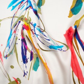 Silk Charmeuse Print – White and Rainbow Paint Streaks and Splatters – Made in Italy Silk Charmeuse Print – White and Rainbow Paint Streaks and Splatters – Made in Italy