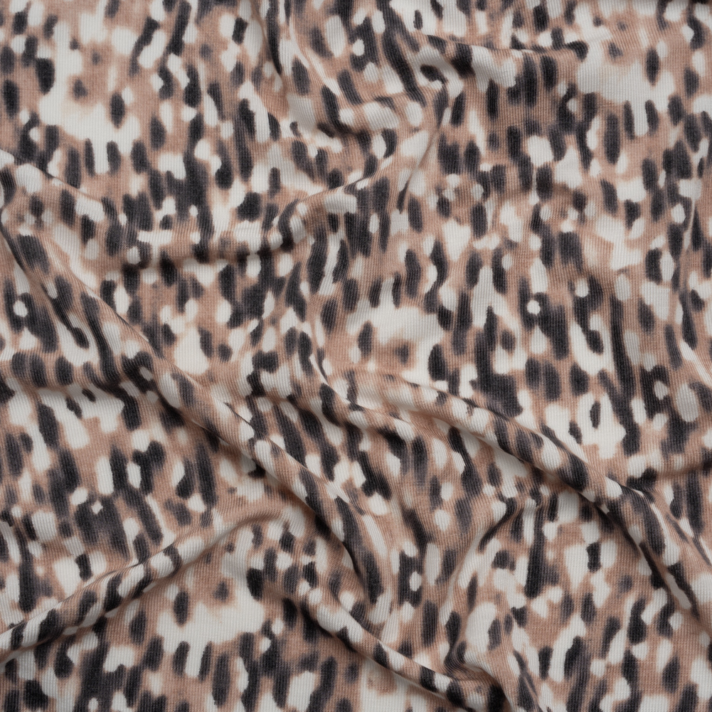 Stretch Modal Jersey Print – Taupe, Black and White Blurred Animal Spots – Deadstock Stretch Modal Jersey Print – Taupe, Black and White Blurred Animal Spots – Deadstock