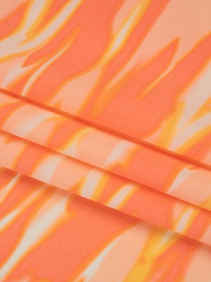 Stretch Nylon Crepe Print – Mango Orange and Peach Pink Abstract – Deadstock Stretch Nylon Crepe Print – Mango Orange and Peach Pink Abstract – Deadstock