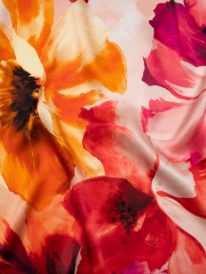 Silk Charmeuse Print 16MM, Made in Italy – Red, Pink and Fuchsia Purple Painterly Flowers Silk Charmeuse Print 16MM, Made in Italy – Red, Pink and Fuchsia Purple Painterly Flowers