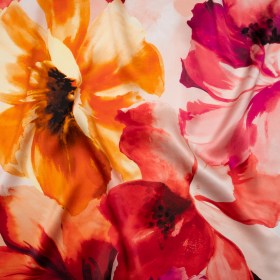 Silk Charmeuse Print 16MM, Made in Italy – Red, Pink and Fuchsia Purple Painterly Flowers Silk Charmeuse Print 16MM, Made in Italy – Red, Pink and Fuchsia Purple Painterly Flowers