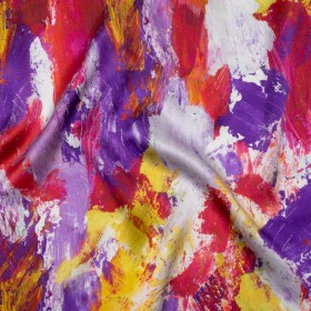 Silk Charmeuse Print 16MM, Made in Italy – Purple, Hot Pink and Yellow Abstract Brushstrokes Silk Charmeuse Print 16MM, Made in Italy – Purple, Hot Pink and Yellow Abstract Brushstrokes
