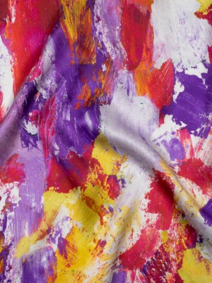 Silk Charmeuse Print 16MM, Made in Italy – Purple, Hot Pink and Yellow Abstract Brushstrokes Silk Charmeuse Print 16MM, Made in Italy – Purple, Hot Pink and Yellow Abstract Brushstrokes