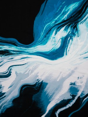 Rayon Challis Panel – Black, Blue and White Abstract Streams – Deadstock Rayon Challis Panel – Black, Blue and White Abstract Streams – Deadstock