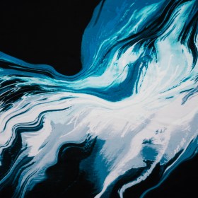 Rayon Challis Panel – Black, Blue and White Abstract Streams – Deadstock Rayon Challis Panel – Black, Blue and White Abstract Streams – Deadstock