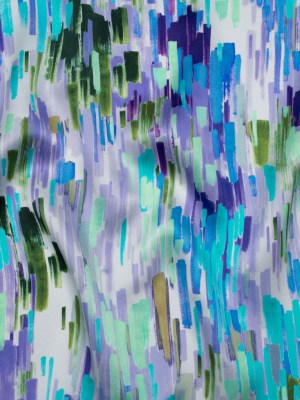Silk Charmeuse Print 16MM, Made in Italy – Lavender, Blue and Green Painted Striations Silk Charmeuse Print 16MM, Made in Italy – Lavender, Blue and Green Painted Striations