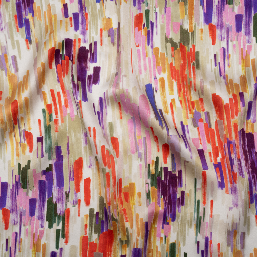 Silk Charmeuse Print 16MM, Made in Italy – Plum Purple, Forest Green and Scarlet Painted Striations Silk Charmeuse Print 16MM, Made in Italy – Plum Purple, Forest Green and Scarlet Painted Striations