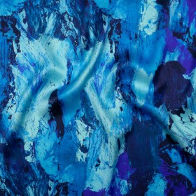 Silk Charmeuse Print 16MM, Made in Italy – Cobalt, Sky Blue and Teal Abstract Brushstrokes Silk Charmeuse Print 16MM, Made in Italy – Cobalt, Sky Blue and Teal Abstract Brushstrokes
