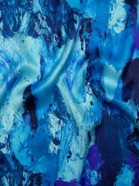 Silk Charmeuse Print 16MM, Made in Italy – Cobalt, Sky Blue and Teal Abstract Brushstrokes Silk Charmeuse Print 16MM, Made in Italy – Cobalt, Sky Blue and Teal Abstract Brushstrokes