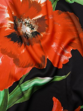 Silk Charmeuse Print 16MM, Made in Italy – Scarlet Red, Green and Black Painted Tulip Garden Silk Charmeuse Print 16MM, Made in Italy – Scarlet Red, Green and Black Painted Tulip Garden