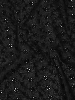 Embroidered Eyelet Cotton Voile – Black Flower Vine – Naomi Collection Embroidered Eyelet Cotton Voile – Black Flower Vine – Naomi Collection