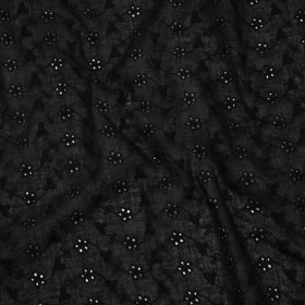 Embroidered Eyelet Cotton Voile – Black Flower Vine – Naomi Collection Embroidered Eyelet Cotton Voile – Black Flower Vine – Naomi Collection
