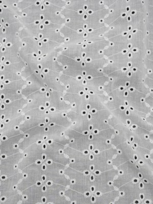 Embroidered Eyelet Cotton Voile – White Floral Zig Zags and Stripes – Naomi Collection Embroidered Eyelet Cotton Voile – White Floral Zig Zags and Stripes – Naomi Collection