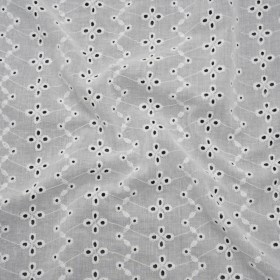 Embroidered Eyelet Cotton Voile – White Floral Zig Zags and Stripes – Naomi Collection Embroidered Eyelet Cotton Voile – White Floral Zig Zags and Stripes – Naomi Collection