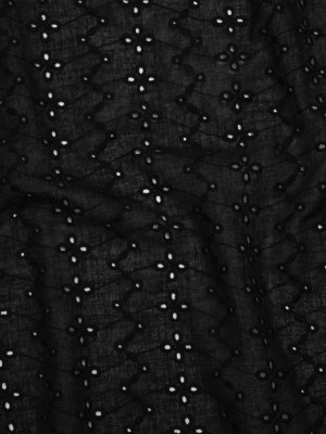 Embroidered Eyelet Cotton Voile – Black Floral Zig Zags and Stripes – Naomi Collection Embroidered Eyelet Cotton Voile – Black Floral Zig Zags and Stripes – Naomi Collection