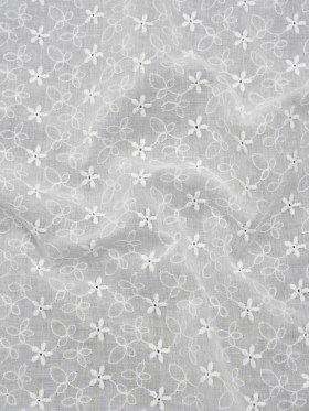 Embroidered Eyelet Cotton Voile – White Daisies and Leaves – Naomi Collection Embroidered Eyelet Cotton Voile – White Daisies and Leaves – Naomi Collection