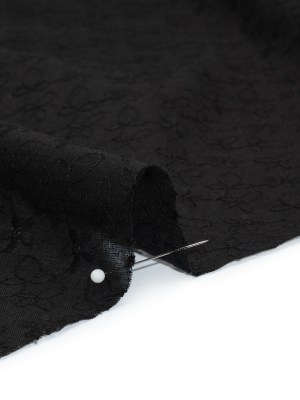 Embroidered Eyelet Cotton Voile – Black Daisies and Leaves – Naomi Collection Embroidered Eyelet Cotton Voile – Black Daisies and Leaves – Naomi Collection