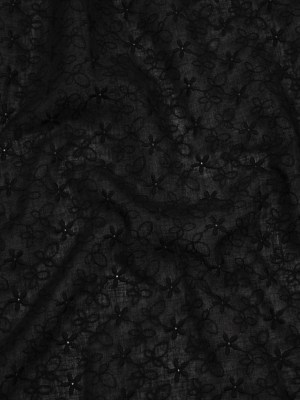Embroidered Eyelet Cotton Voile – Black Daisies and Leaves – Naomi Collection Embroidered Eyelet Cotton Voile – Black Daisies and Leaves – Naomi Collection