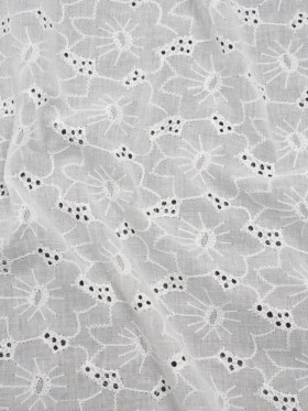 Embroidered Eyelet Cotton Voile – White Cloud Flowers – Naomi Collection Embroidered Eyelet Cotton Voile – White Cloud Flowers – Naomi Collection