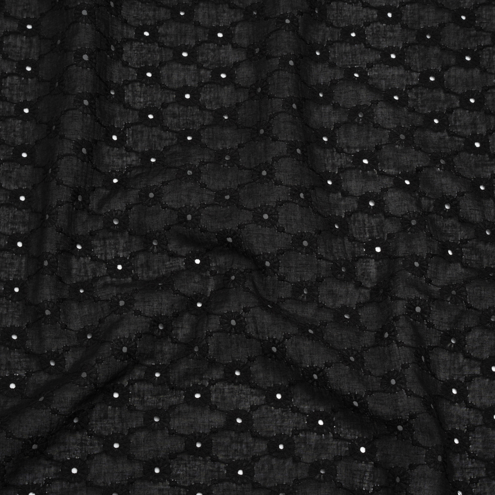 Embroidered Eyelet Cotton Voile – Black Flower Lattice – Naomi Collection Embroidered Eyelet Cotton Voile – Black Flower Lattice – Naomi Collection