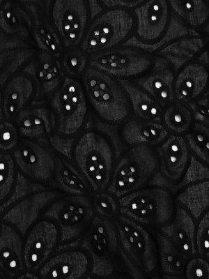Embroidered Eyelet Cotton Voile – Black Big Flowers – Naomi Collection Embroidered Eyelet Cotton Voile – Black Big Flowers – Naomi Collection