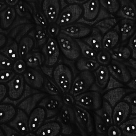Embroidered Eyelet Cotton Voile – Black Big Flowers – Naomi Collection Embroidered Eyelet Cotton Voile – Black Big Flowers – Naomi Collection
