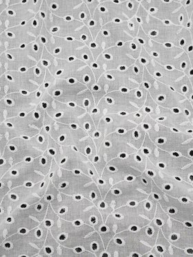 Embroidered Eyelet Cotton Voile – White Leafy Vines – Naomi Collection Embroidered Eyelet Cotton Voile – White Leafy Vines – Naomi Collection