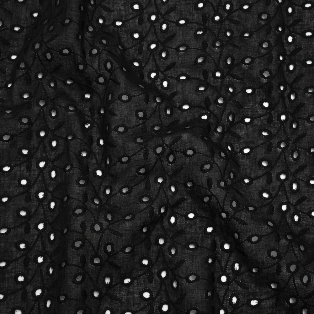 Embroidered Eyelet Cotton Voile – Black Leafy Vines – Naomi Collection Embroidered Eyelet Cotton Voile – Black Leafy Vines – Naomi Collection