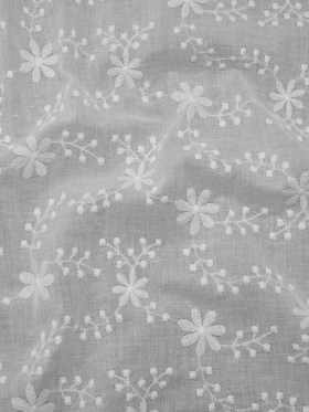 Embroidered Eyelet Cotton Voile – White Flowers on Branches – Naomi Collection Embroidered Eyelet Cotton Voile – White Flowers on Branches – Naomi Collection