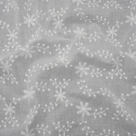 Embroidered Eyelet Cotton Voile – White Flowers on Branches – Naomi Collection Embroidered Eyelet Cotton Voile – White Flowers on Branches – Naomi Collection