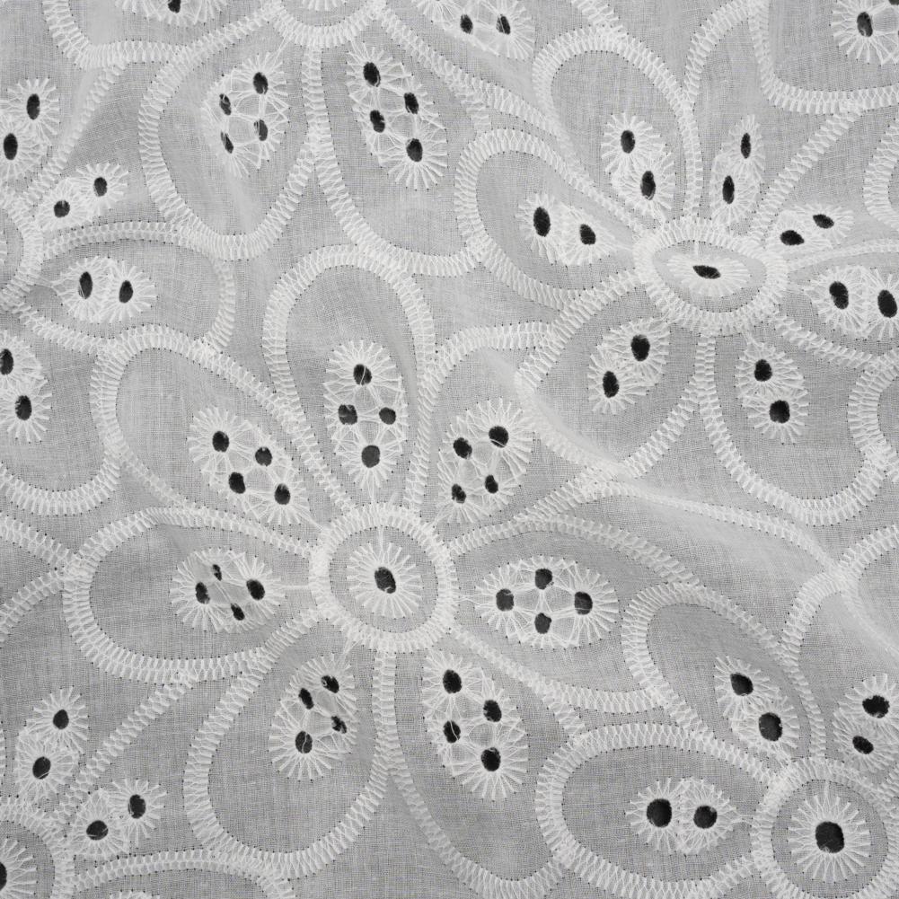 Embroidered Eyelet Cotton Voile – White Big Flowers – Naomi Collection Embroidered Eyelet Cotton Voile – White Big Flowers – Naomi Collection