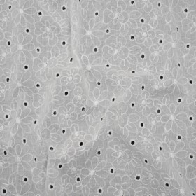 Embroidered Eyelet Cotton Voile – White Field of Flowers – Naomi Collection Embroidered Eyelet Cotton Voile – White Field of Flowers – Naomi Collection