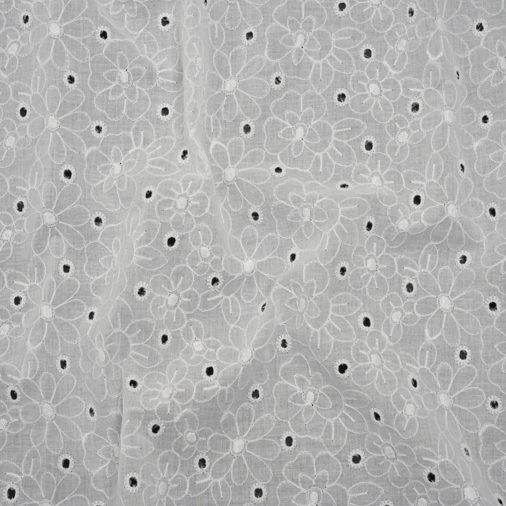 Embroidered Eyelet Cotton Voile – White Field of Flowers – Naomi Collection Embroidered Eyelet Cotton Voile – White Field of Flowers – Naomi Collection