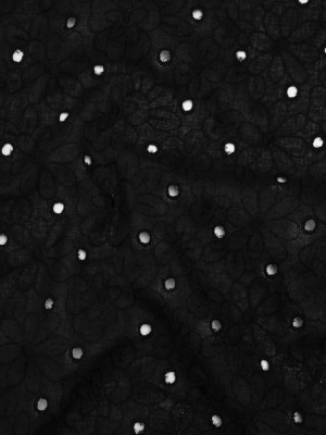 Embroidered Eyelet Cotton Voile – Black Field of Flowers – Naomi Collection Embroidered Eyelet Cotton Voile – Black Field of Flowers – Naomi Collection