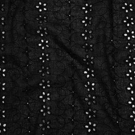 Embroidered Eyelet Cotton Voile – Black Rows of Flowers – Naomi Collection Embroidered Eyelet Cotton Voile – Black Rows of Flowers – Naomi Collection