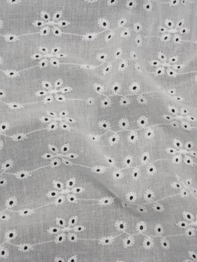 Embroidered Eyelet Cotton Voile – White Dainty Flower Vines – Naomi Collection Embroidered Eyelet Cotton Voile – White Dainty Flower Vines – Naomi Collection