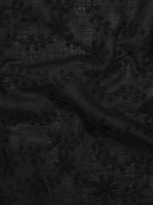 Embroidered Eyelet Cotton Voile – Black Flowers on Branches – Naomi Collection Embroidered Eyelet Cotton Voile – Black Flowers on Branches – Naomi Collection