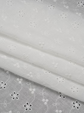 Embroidered Eyelet Cotton Voile – White Wavy Daisy Vines – Naomi Collection Embroidered Eyelet Cotton Voile – White Wavy Daisy Vines – Naomi Collection